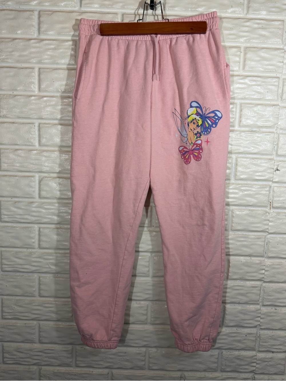 Disney Tinker Bell Pink Sweatpants Fairy Butterfly Y2K Lounge Pants M